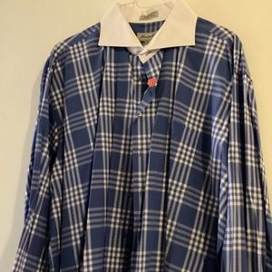 Men’s Royal Blue Plaid French Cuff Dress Shirt